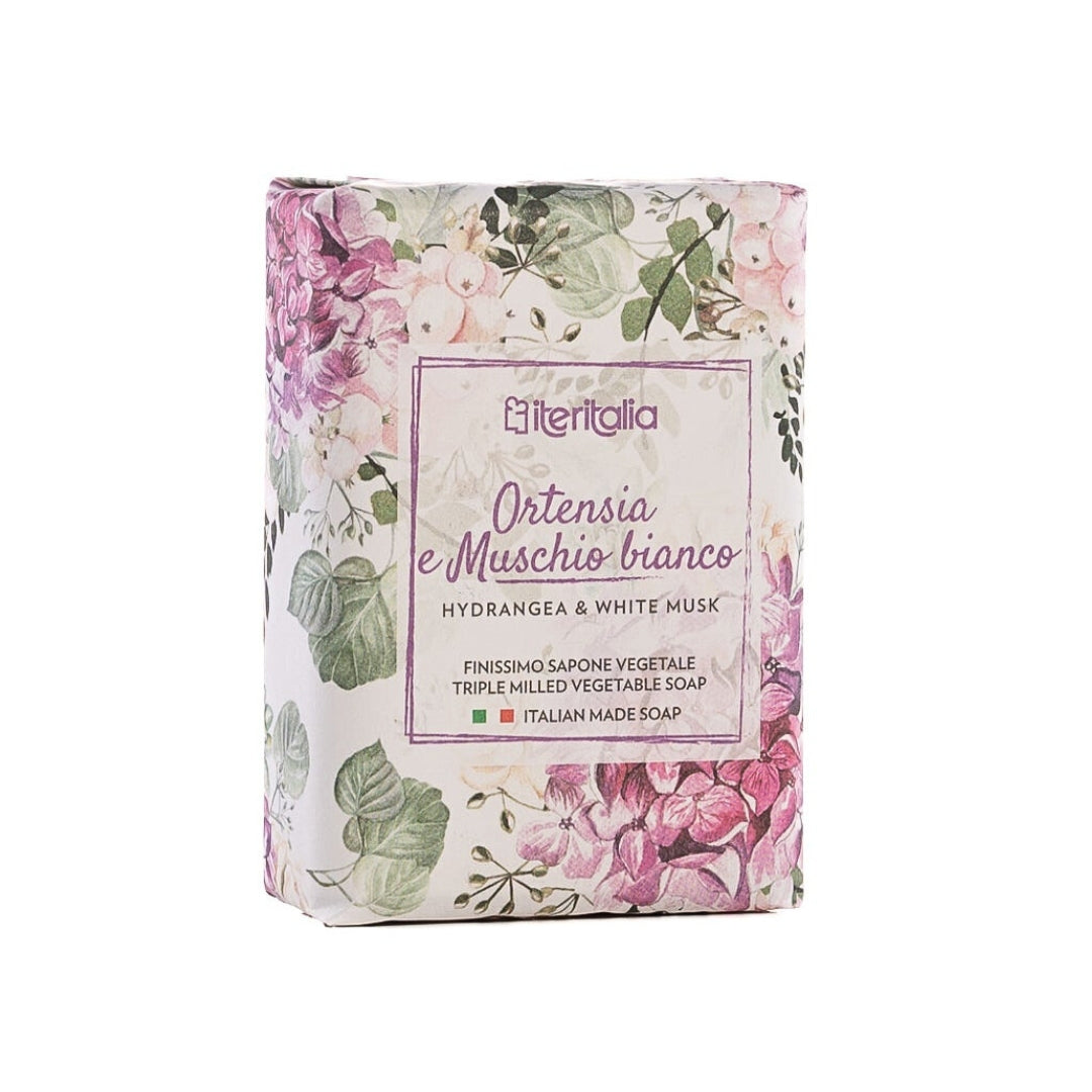 Iteritalia Talianske rastlinné mydlo Hortenzia a Biely mach, 125 g