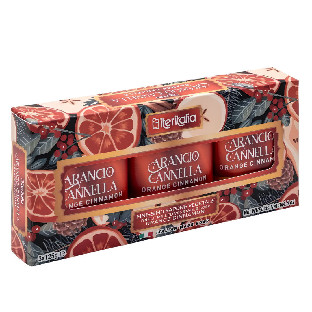 Iteritalia Darčekový set rastlinných mydiel - Pomaranč a škorica, 3x125g