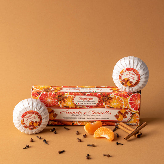 Vianočný darčekový set prírodných mydiel – Pomaranč, klinčeky a škorica