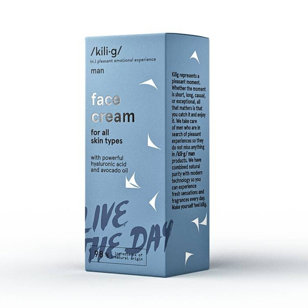 KILIG Pleťový krém pre mužov s kyselinou hyalurónovou a avokádovým olejom, 50 ml (12/2025)