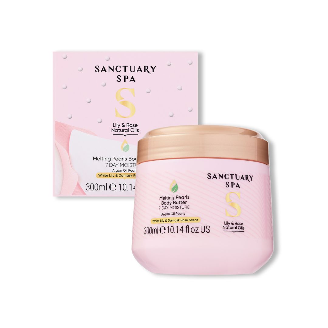 Sanctuary Spa Perlové telové maslo s prírodnými olejmi Ľalia a ruža, 300 ml