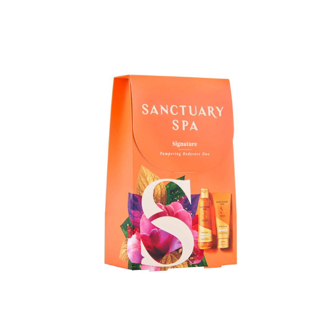 Sanctuary Spa Signature Pampering Bodycare Duo (Sprchový gél 150 ml, Telový peeling 100 ml)