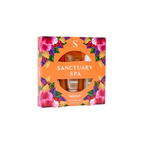 Sanctuary Spa Signature Restoring Spa Collection (Sprchový gél 150 ml, Telové mlieko 150 ml, Telový peeling 100 ml)