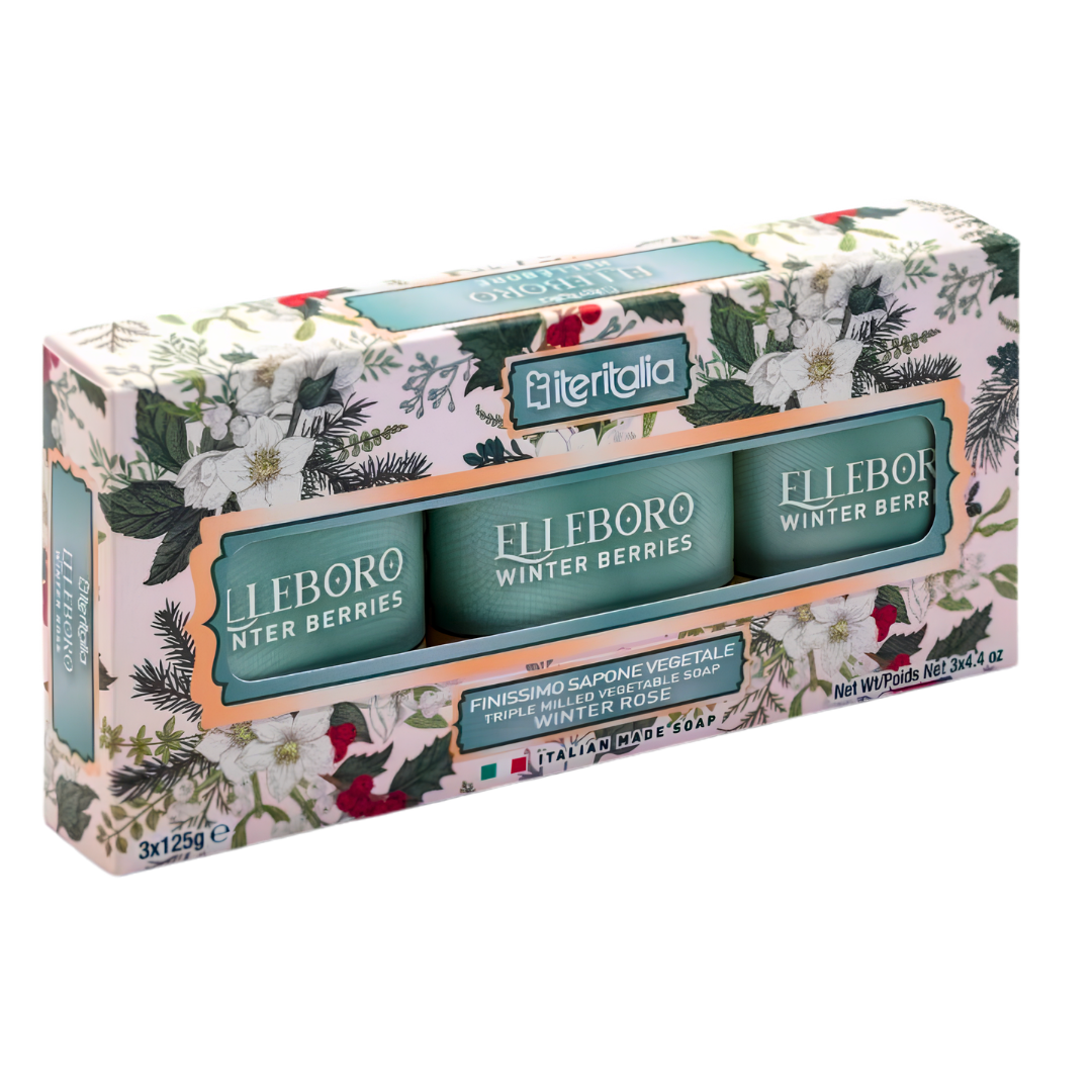 Iteritalia Darčekový set rastlinných mydiel - Vianočná ruža, 3x125g
