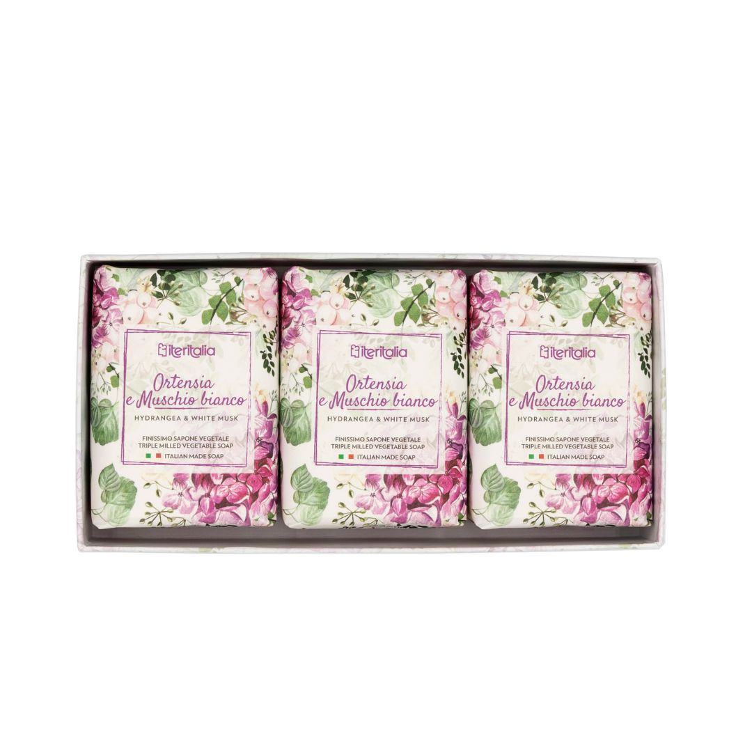 Darčeková kazeta rastlinných mydiel - Hortenzia a biele pižmo