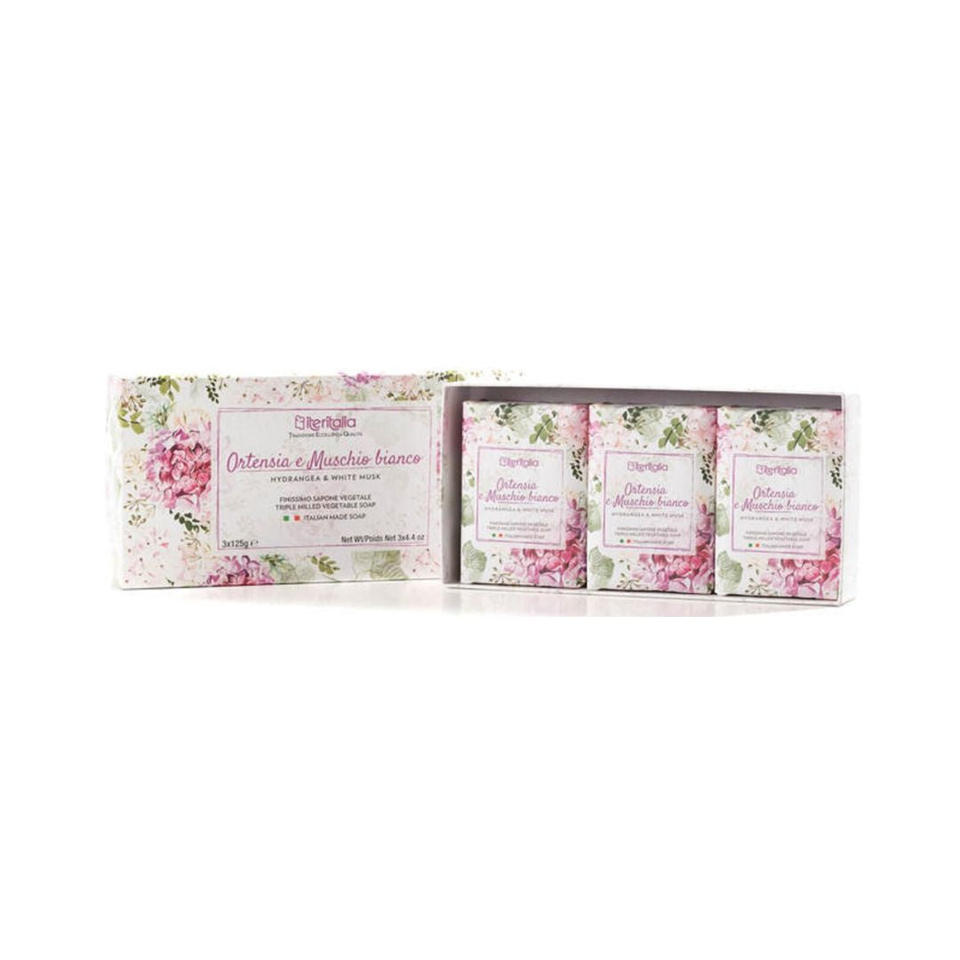 Darčeková kazeta rastlinných mydiel - Hortenzia a biele pižmo