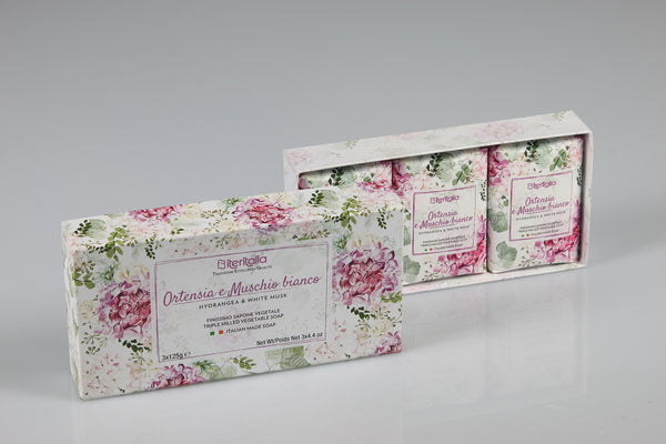 Darčeková kazeta rastlinných mydiel - Hortenzia a biele pižmo