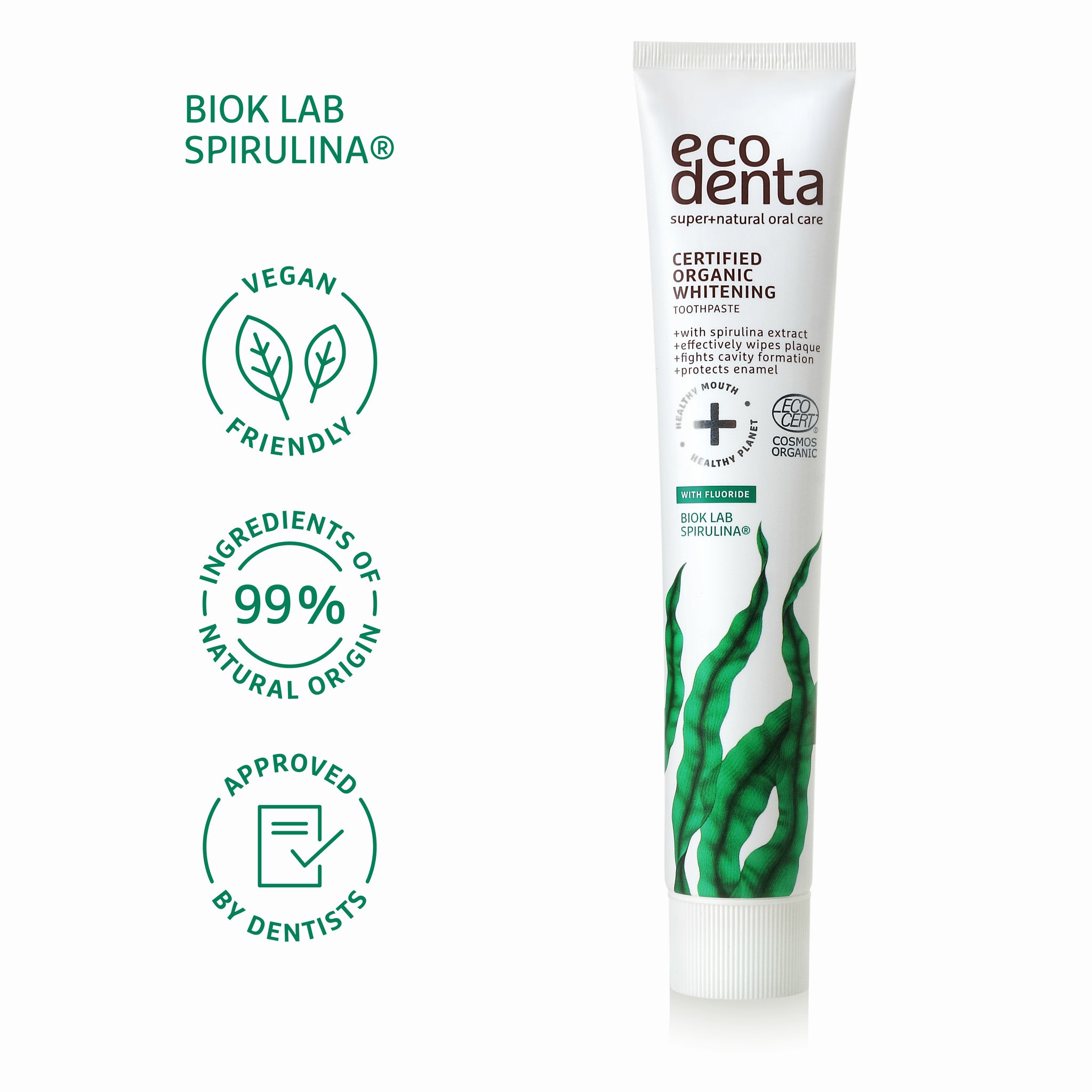 BIO certifikovaná bieliaca zubná pasta so Spirulinou, 75 ml