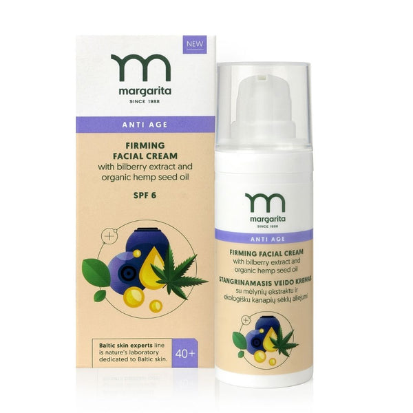MARGARITA ANTIAGE Spevňujúci pleťový krém s OF6 s výťažkami z čučoriedok a konopným olejom, 50 ml
