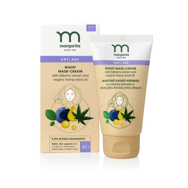 MARGARITA ANTIAGE Nočný krém/maska s výťažkami z čučoriedok a konopným olejom, 50 ml